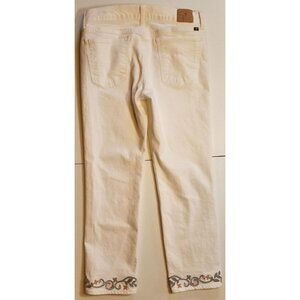Lucky Brand Sweet Crop White Denim Jeans Embroidered Pant Legs Women's Size 8/29